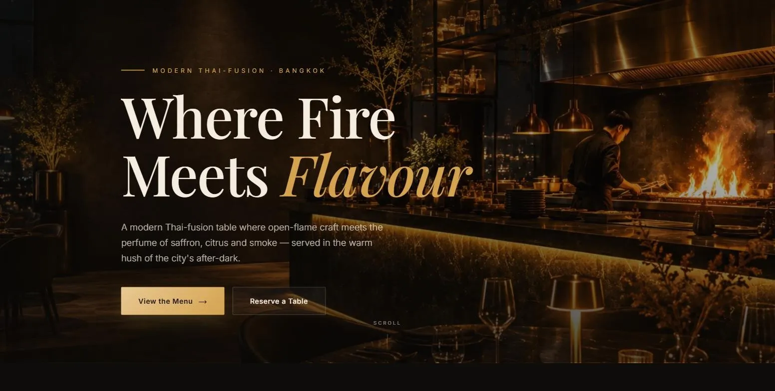 หน้า Hero ของเว็บ Saffron & Smoke